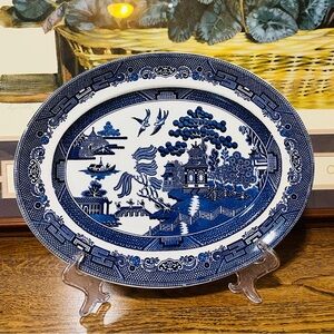 Vintage Blue Willow Oval Platter Johnson Brothers 12 " x 9.5" Serving Plate
